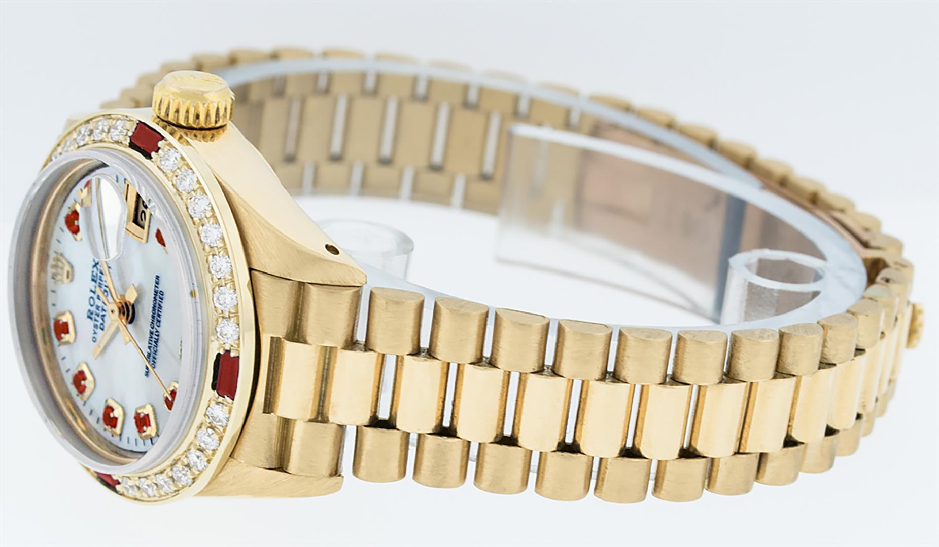 Rolex Ladies 18K Yellow Gold MOP Ruby President Wristwatch With Rolex Box & Appr