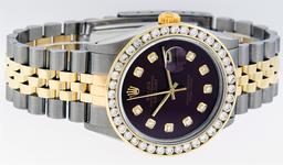 Rolex Mens 2 Tone Maroon VS 3 ctw Channel Set Diamond Datejust Wristwatch