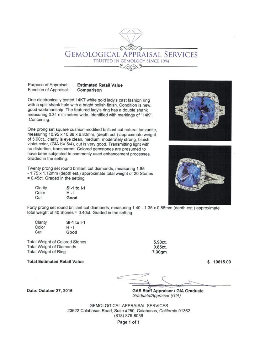 5.90 ctw Tanzanite and Diamond Ring - 14KT White Gold