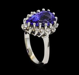 3.35 ctw Tanzanite and Diamond Ring - 14KT White Gold