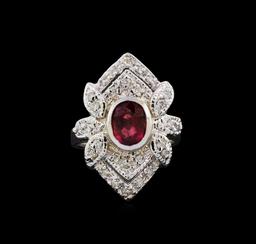 1.54 ctw Pink Tourmaline and Diamond Ring - 14KT White Gold