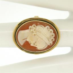 14k Yellow Gold Carved Shell Cameo Ring w/ Twisted Wire Frame