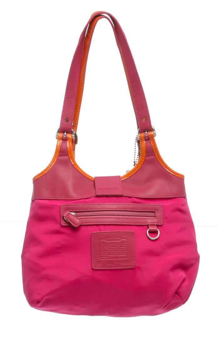 Coach Pink Canvas Leather Trim Shoulder Bag