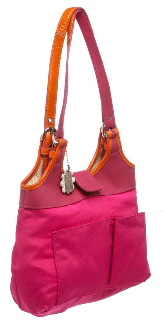 Coach Pink Canvas Leather Trim Shoulder Bag