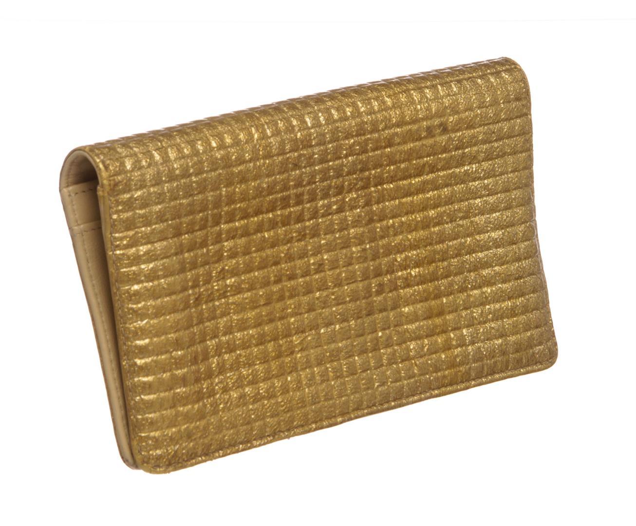 Chanel Gold Textured Leather CC Flap Bi Fold Wallet