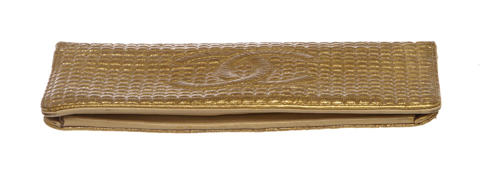 Chanel Gold Textured Leather CC Flap Bi Fold Wallet