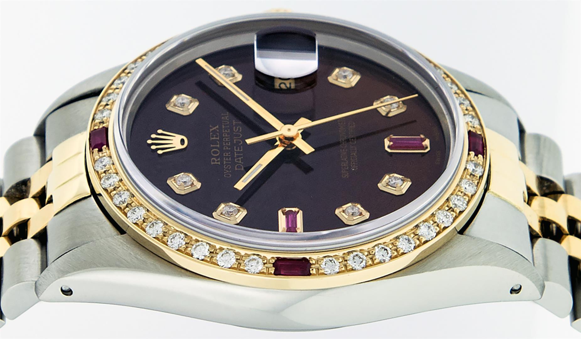 Rolex Mens 2 Tone 14K Brown Diamond & Ruby 36MM Datejust Wristwatch