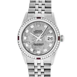 Rolex Mens SS Meteorite Diamond & Ruby Channel Set Diamond Datejust Wristwatch