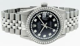 Rolex Mens Stainless Steel Black String Diamond 36MM Datejust Wristwatch