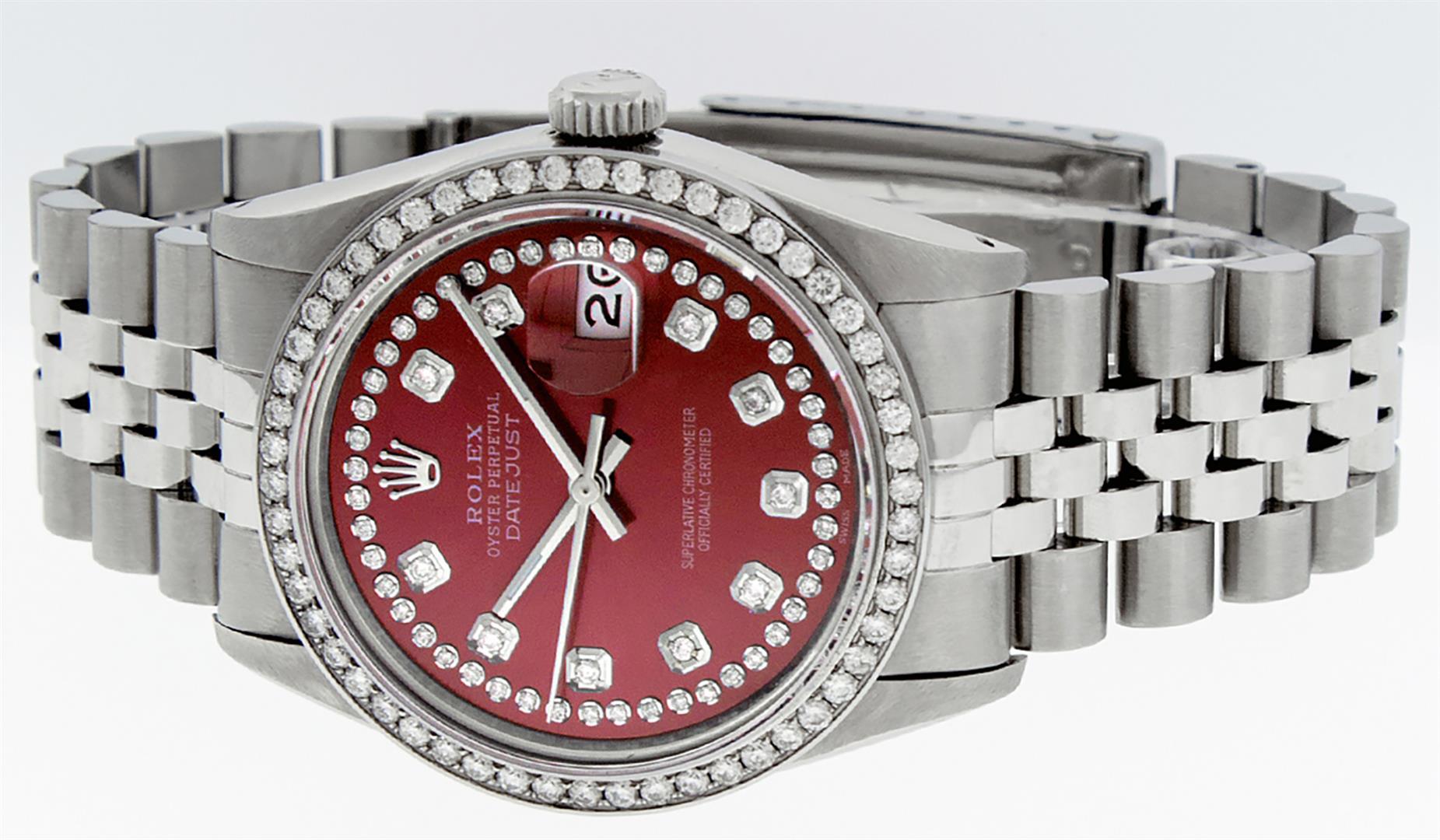 Rolex Mens Stainless Steel Red String Diamond 36MM Datejust Wristwatch