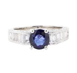 2.60 ctw Sapphire And Diamond Ring - 18KT White Gold