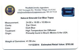 41.59 ctw. Natural Emerald Cut Blue Topaz