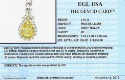 EGL USA Cert 1.28 ctw VS1 Fancy Yellow Diamond Pendant With Chain - Platinum