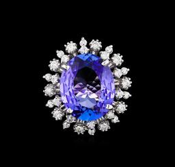 9.88 ctw Tanzanite and Diamond Ring - 14KT White Gold