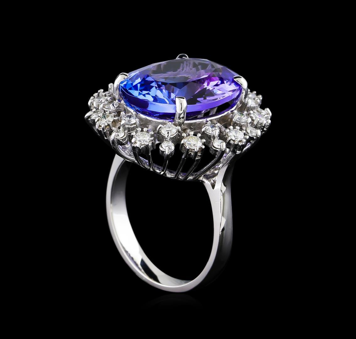 9.88 ctw Tanzanite and Diamond Ring - 14KT White Gold