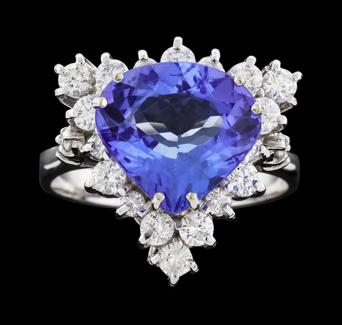 4.07 ctw Tanzanite and Diamond Ring - 14KT White Gold