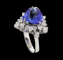 4.07 ctw Tanzanite and Diamond Ring - 14KT White Gold