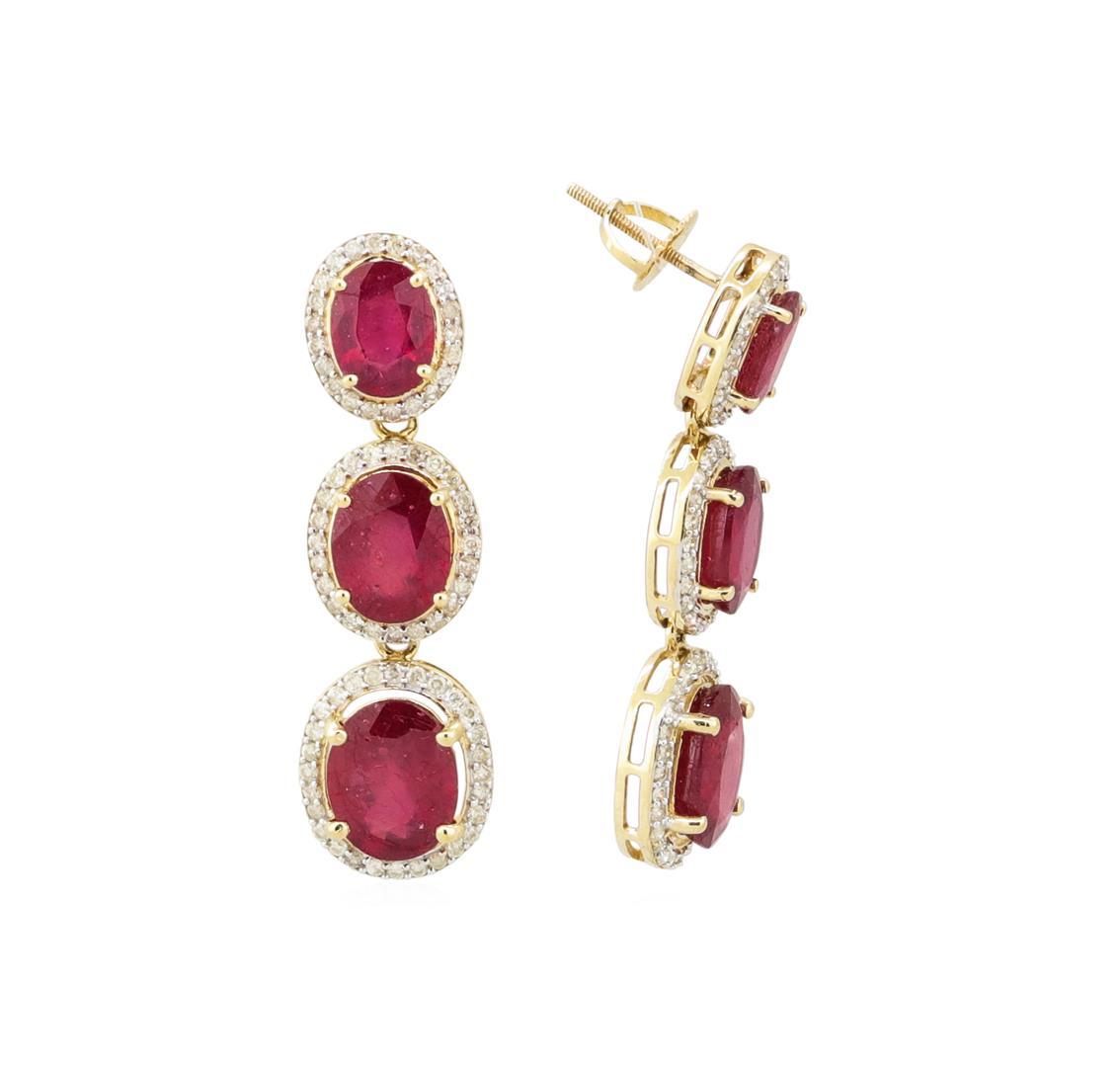 15.25 ctw Ruby and Diamond Earrings - 14KT Yellow Gold