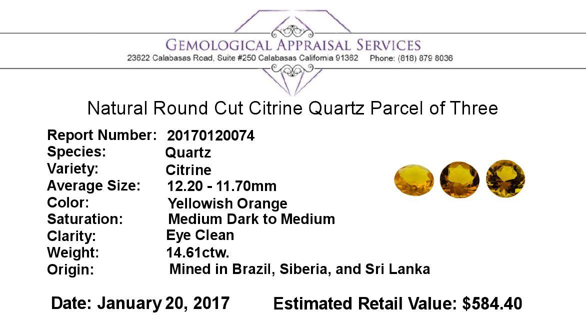 14.61 ctw.Natural Round Cut Citrine Quartz Parcel of Three