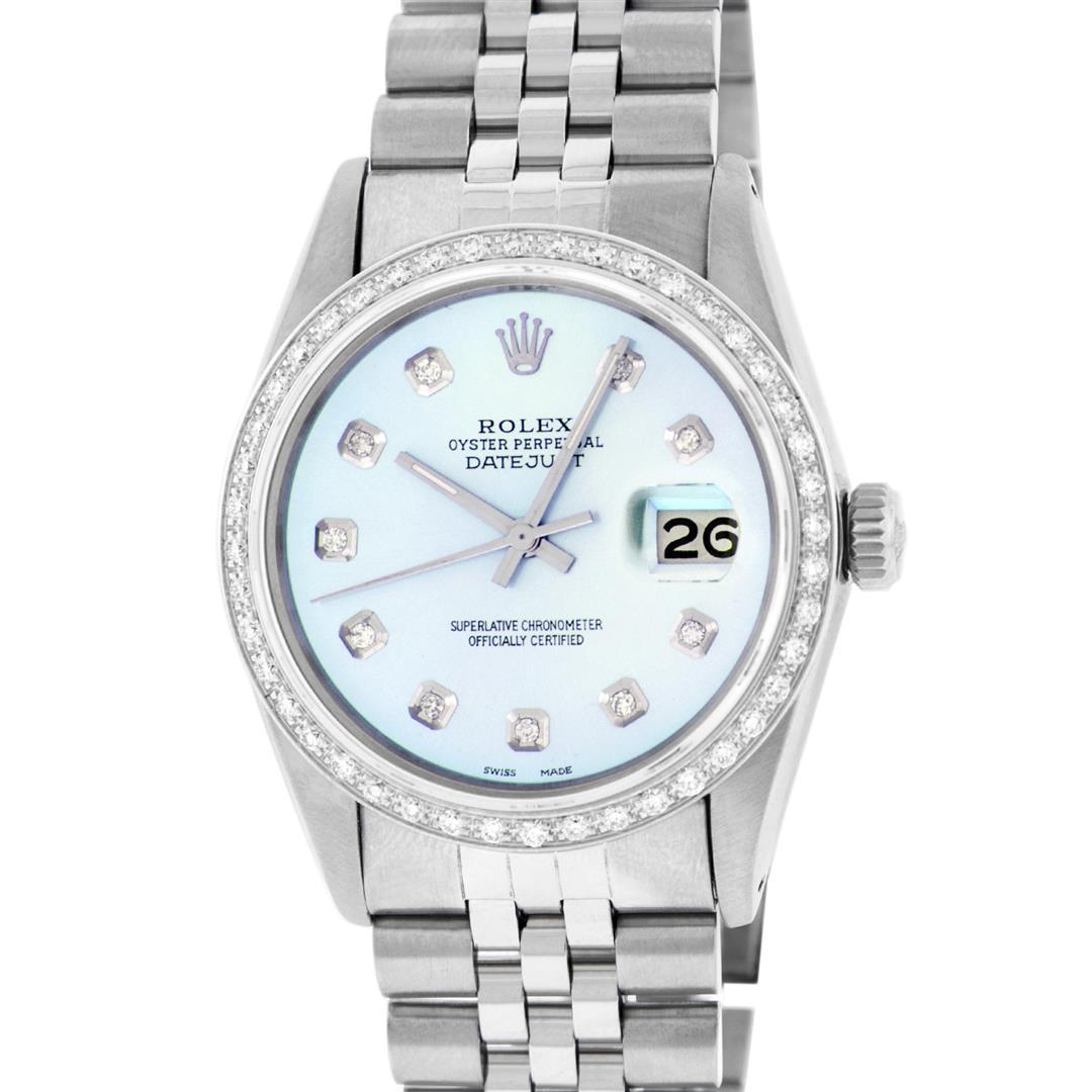 Rolex Mens Stainless Steel Blue Diamond 36MM Datejust Wristwatch