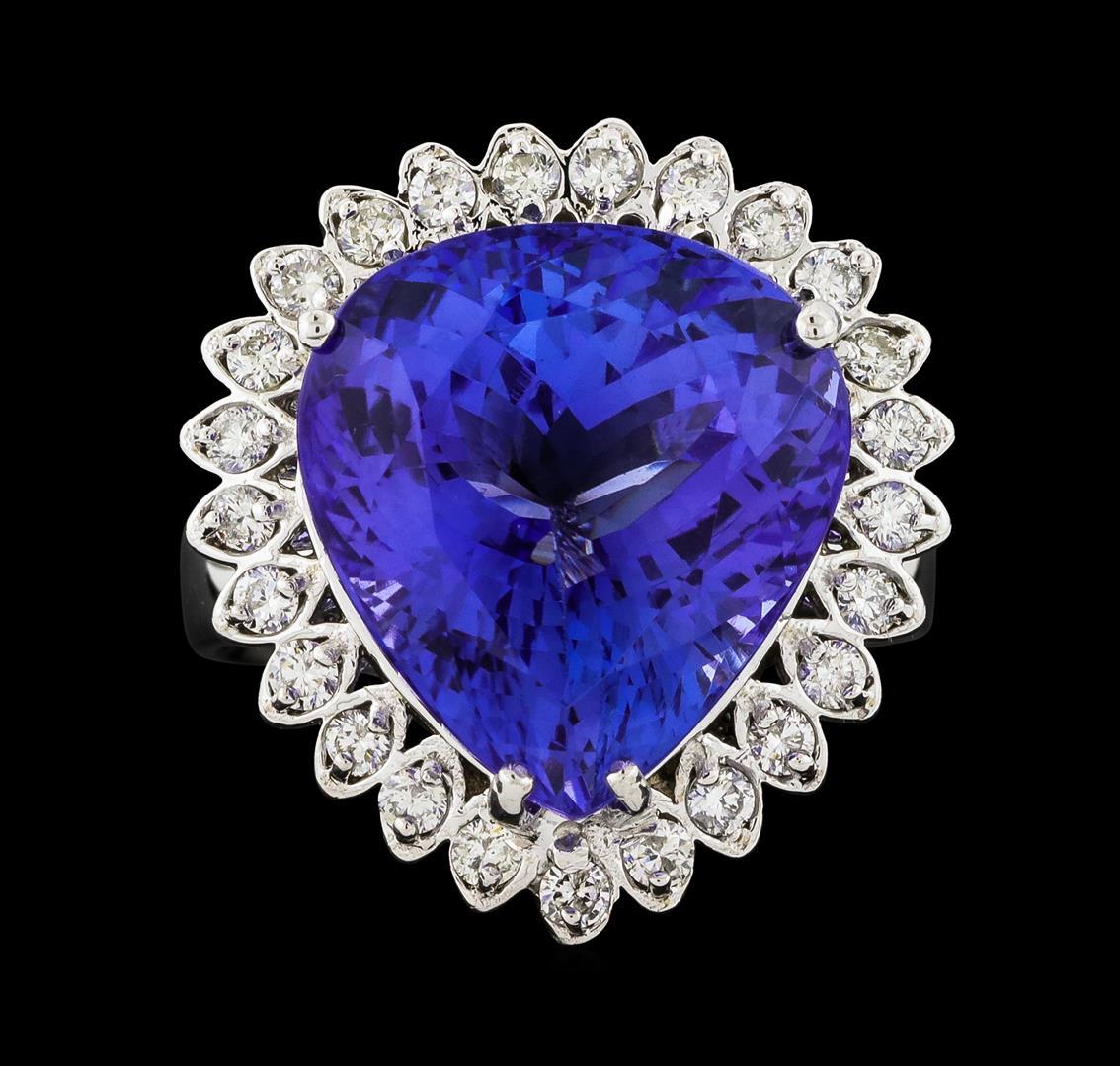 GIA Cert 13.48 ctw Tanzanite and Diamond Ring - 14KT White Gold