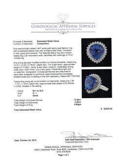 GIA Cert 13.48 ctw Tanzanite and Diamond Ring - 14KT White Gold