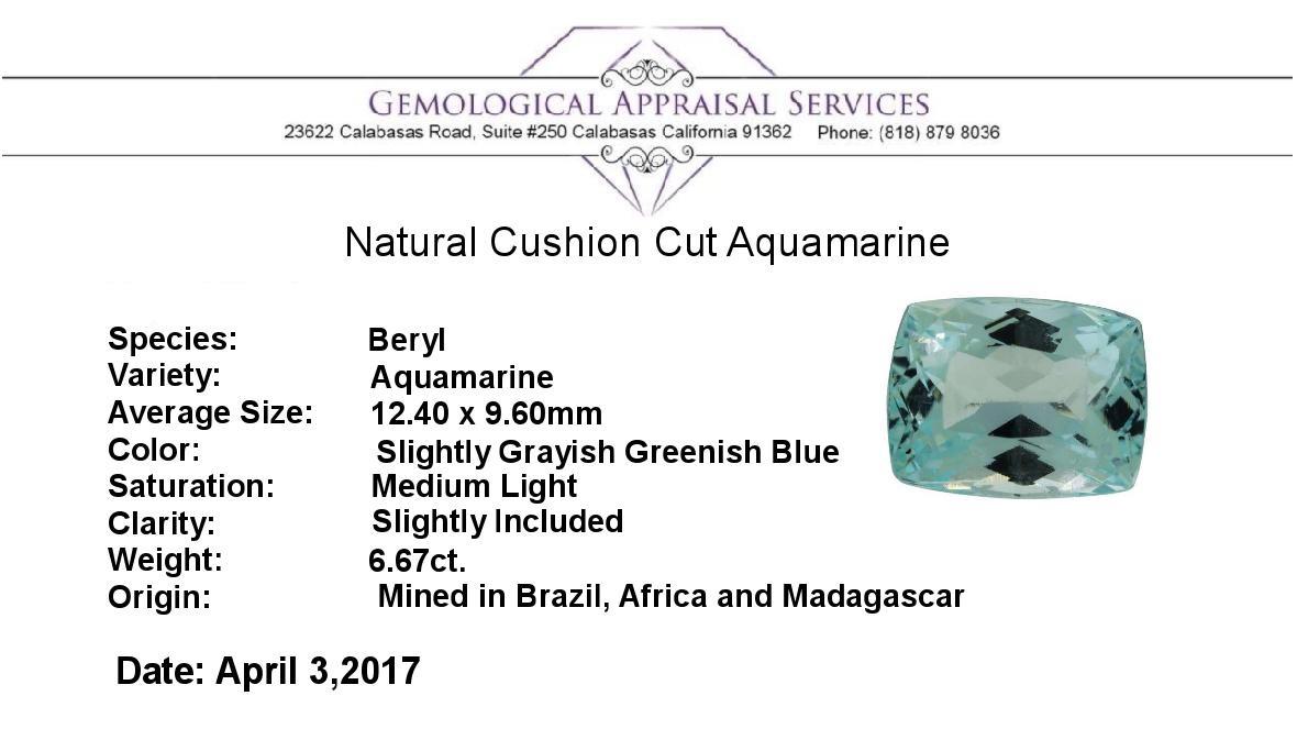 6.67 ct. Natural Cushion Cut Aquamarine