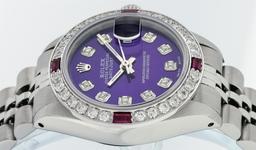 Rolex Ladies Stainless Steel Purple Diamond & Ruby 26MM Datejust Wristwatch