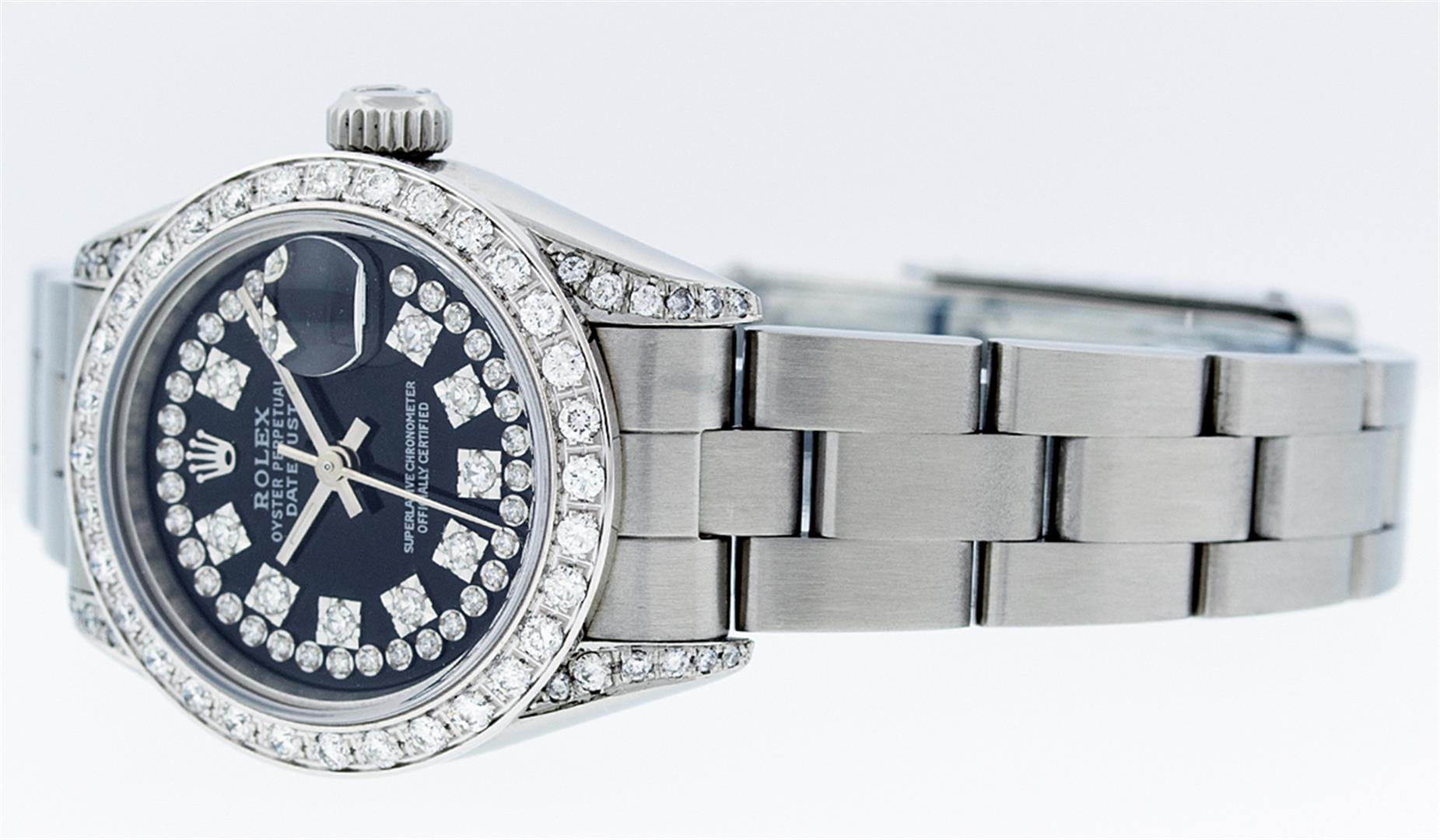 Rolex Ladies SS 26MM Black Diamond Lugs Oyster Quickset Datejust Wristwatch With