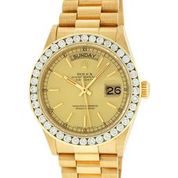 Rolex Mens 18K Yellow Gold 3.0 ctw Channel Set Diamond Day Date President Wristw