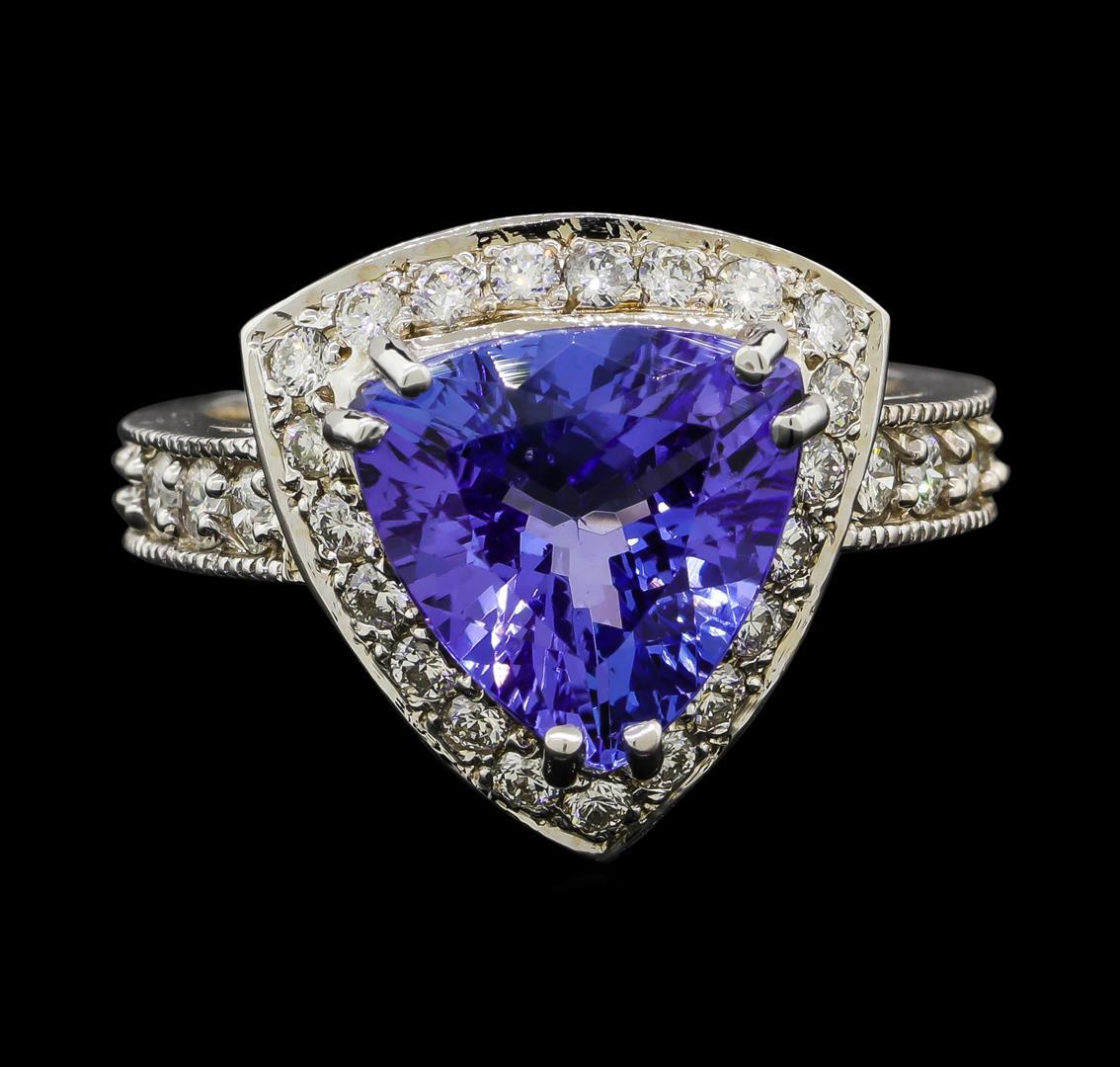 3.72 ctw Tanzanite and Diamond Ring - 14KT White Gold