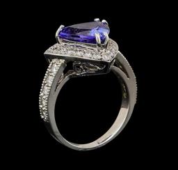 3.72 ctw Tanzanite and Diamond Ring - 14KT White Gold