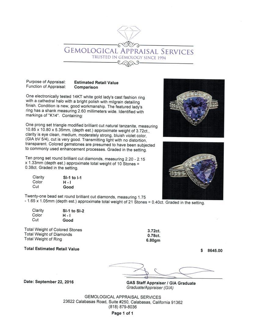 3.72 ctw Tanzanite and Diamond Ring - 14KT White Gold