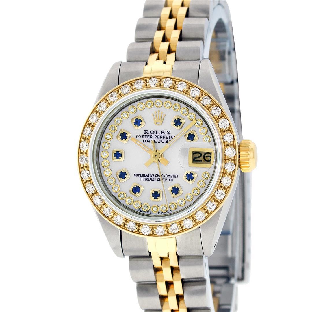 Rolex Ladies 2 Tone 14K MOP Sapphire String Diamond Datejust Wristwatch