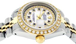 Rolex Ladies 2 Tone 14K MOP Sapphire String Diamond Datejust Wristwatch