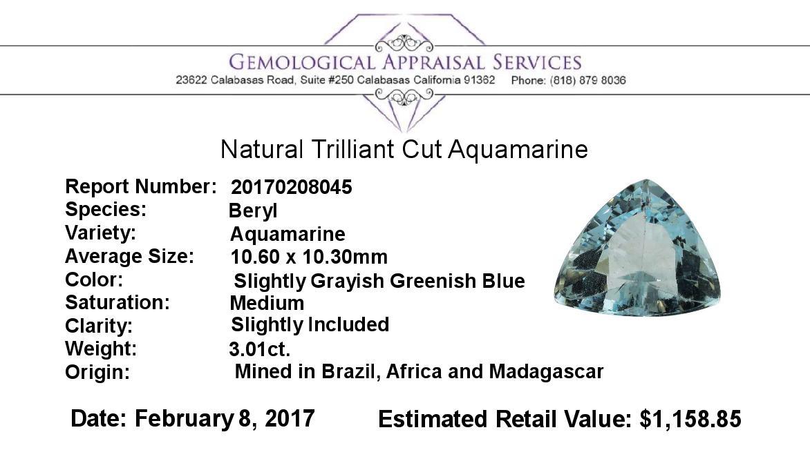 3.01 ct.Natural Trilliant Cut Aquamarine