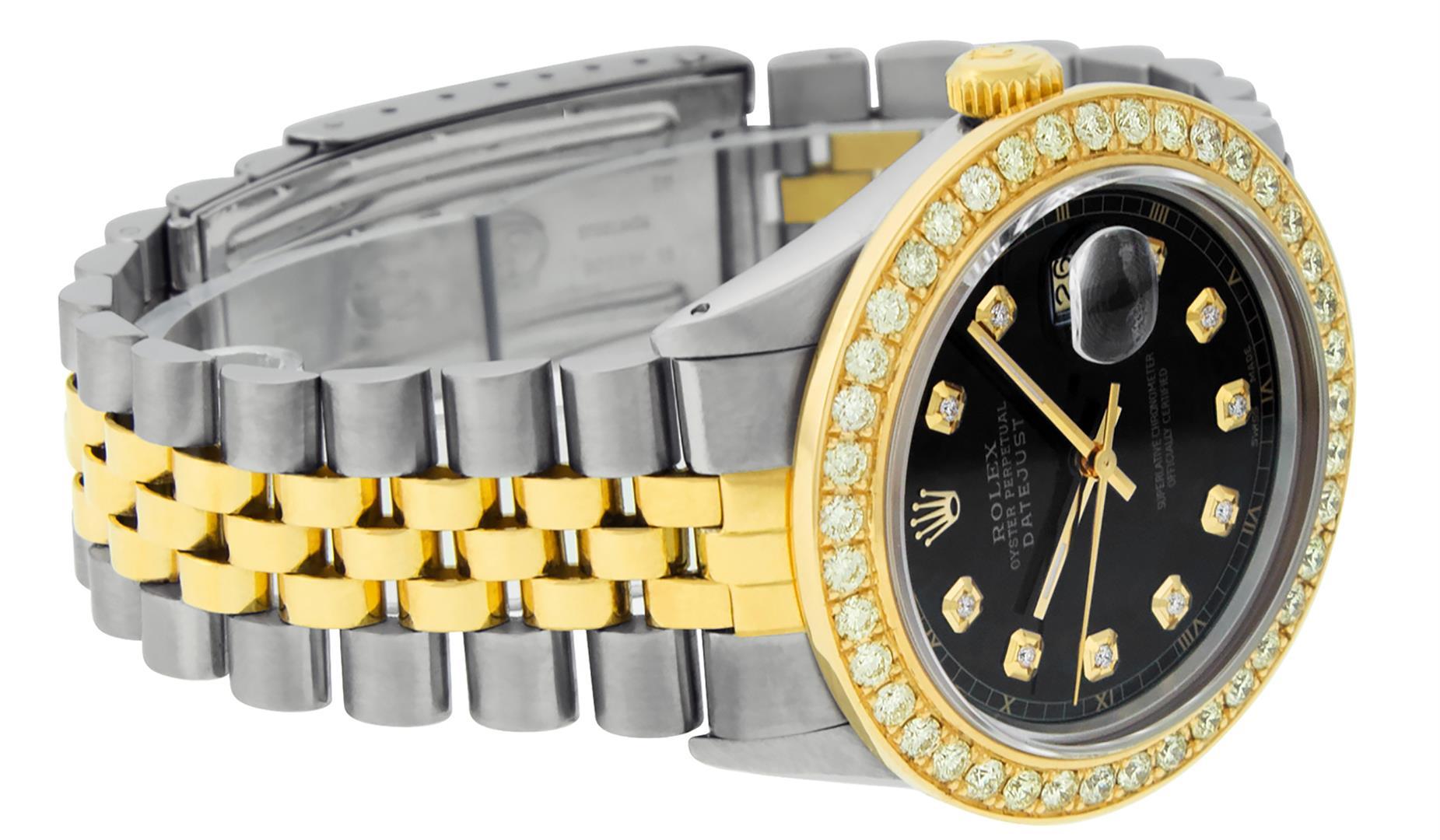 Rolex Mens 2 Tone 18K Black 1.9 ctw Diamond Datejust Wristwatch With Rolex Box