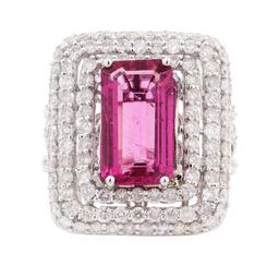 6.09 ctw Pink Tourmaline and Diamond Ring - 14KT White Gold