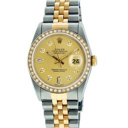 Rolex Mens 2 Tone 14K Champagne Diamond 36MM Datejust Wriswatch