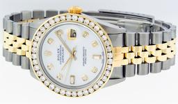 Rolex Mens 2 Tone Mother Of Pearl 3 ctw Channel Set Diamond Datejust Wristwatch