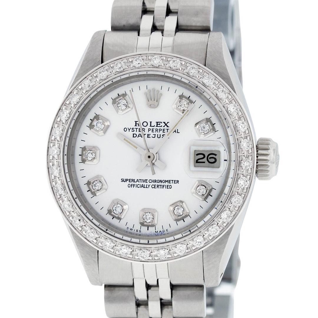 Rolex Ladies Stainless Steel White Diamond 26MM Datejust Wristwatch