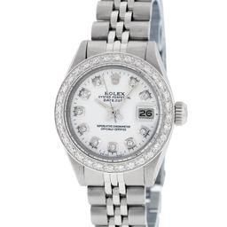 Rolex Ladies Stainless Steel White Diamond 26MM Datejust Wristwatch