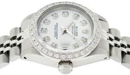 Rolex Ladies Stainless Steel White Diamond 26MM Datejust Wristwatch