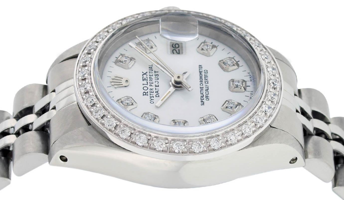 Rolex Ladies Stainless Steel White Diamond 26MM Datejust Wristwatch