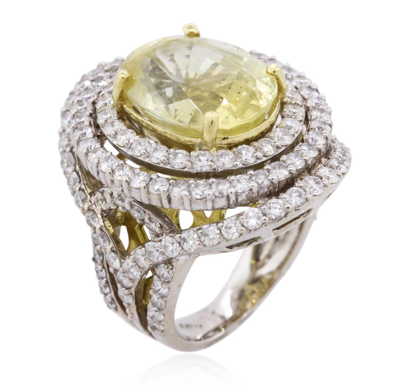 12.47 ctw Yellow Sapphire and Diamond Ring - 18KT Two-Tone Gold GIA Certified