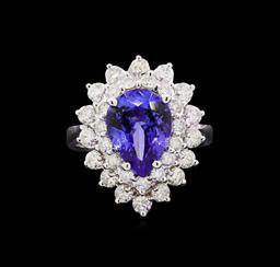 3.33 ctw Tanzanite and Diamond Ring - 14KT White Gold