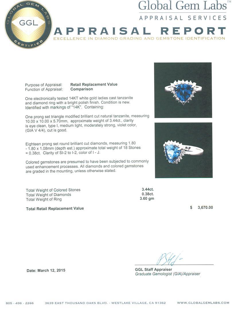 14KT White Gold 3.44 ctw Tanzanite and Diamond Ring