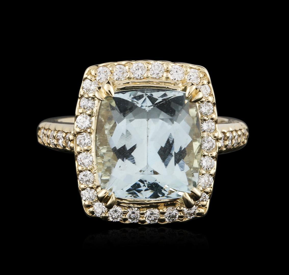 14KT Yellow Gold 4.99 ctw Aquamarine and Diamond Ring