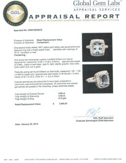 14KT Yellow Gold 4.99 ctw Aquamarine and Diamond Ring