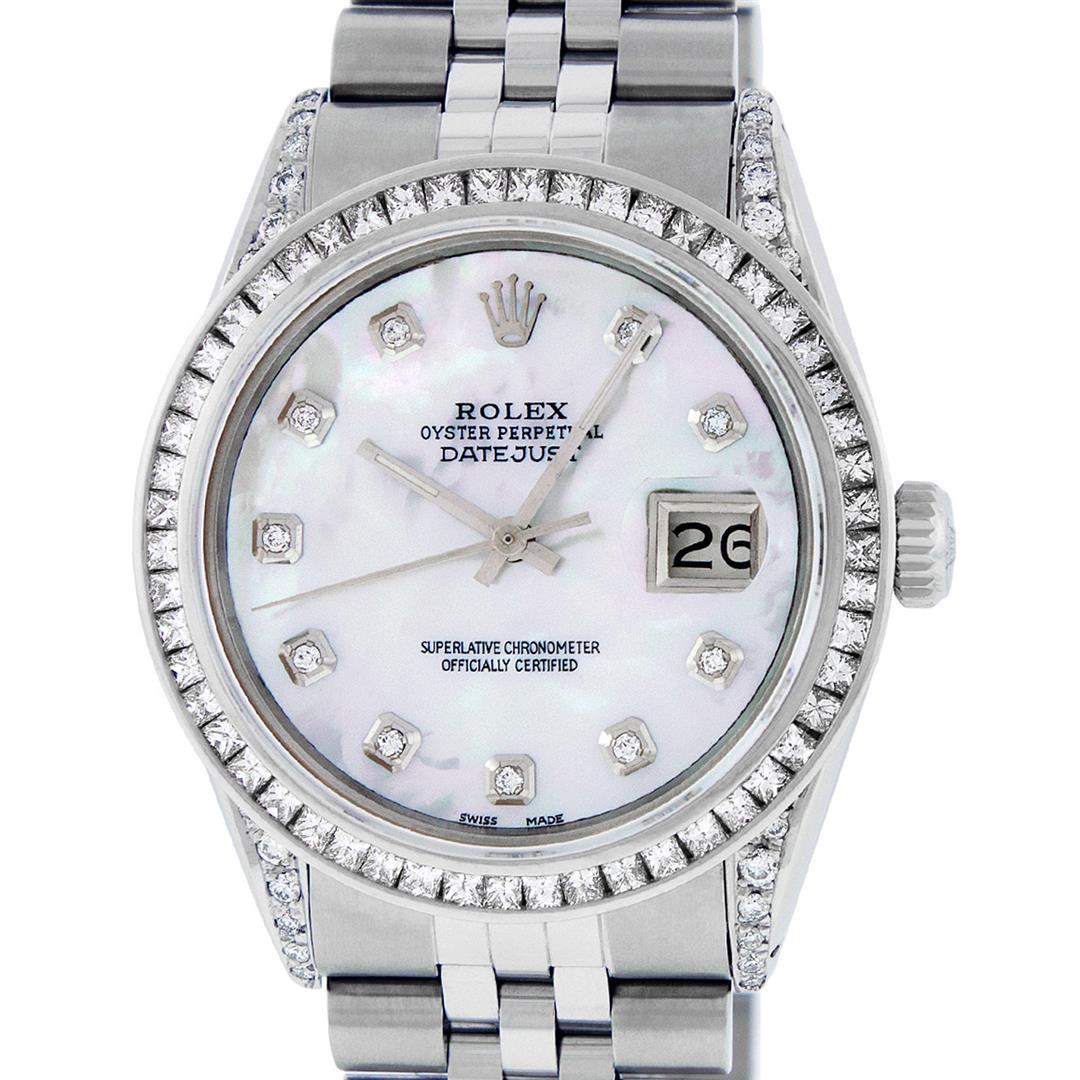 Rolex Mens SS MOP Diamond Lugs & Princess Cut Diamond Datejust Wristwatch With R